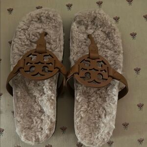 Tory Burch Tan Furry Sandals